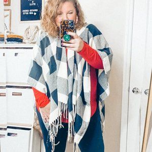Buffalo Plaid Black & White Poncho
